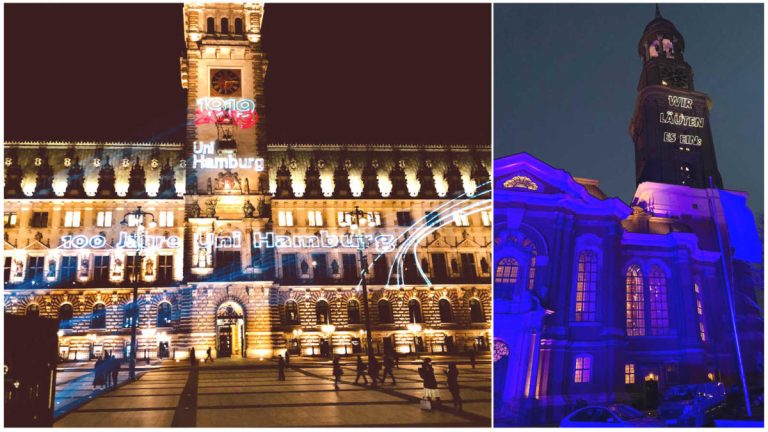 Laserprojektion auf das Hamburger Rathaus